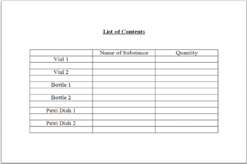 Example of a List of Contents document in table format.